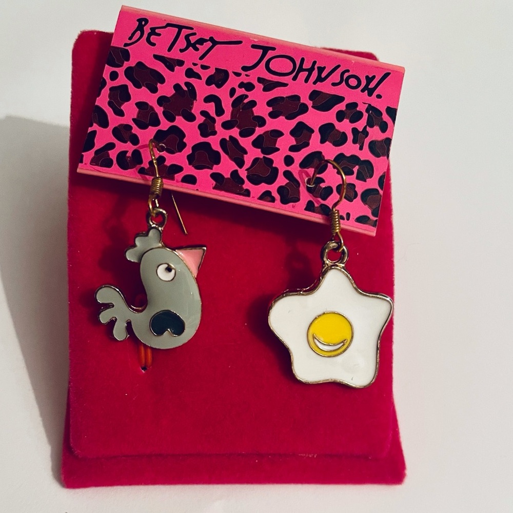 Betsy Johnson ‘which came first the chicken or the egg?’ earrings